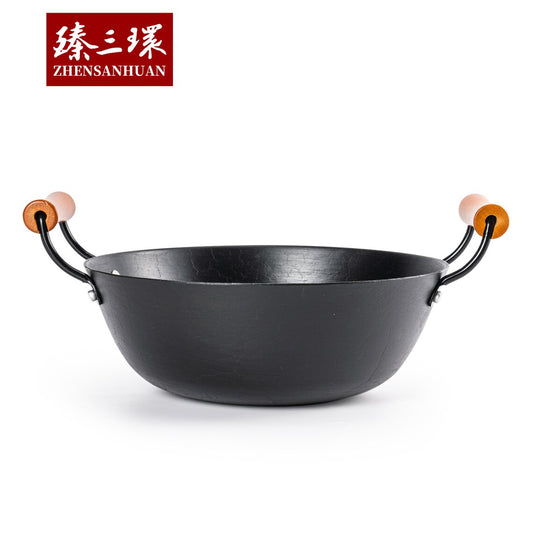ZhangQiu ZhenSanHuan Handmade Flat Bottom Helmet Shape Cast Iron Wok