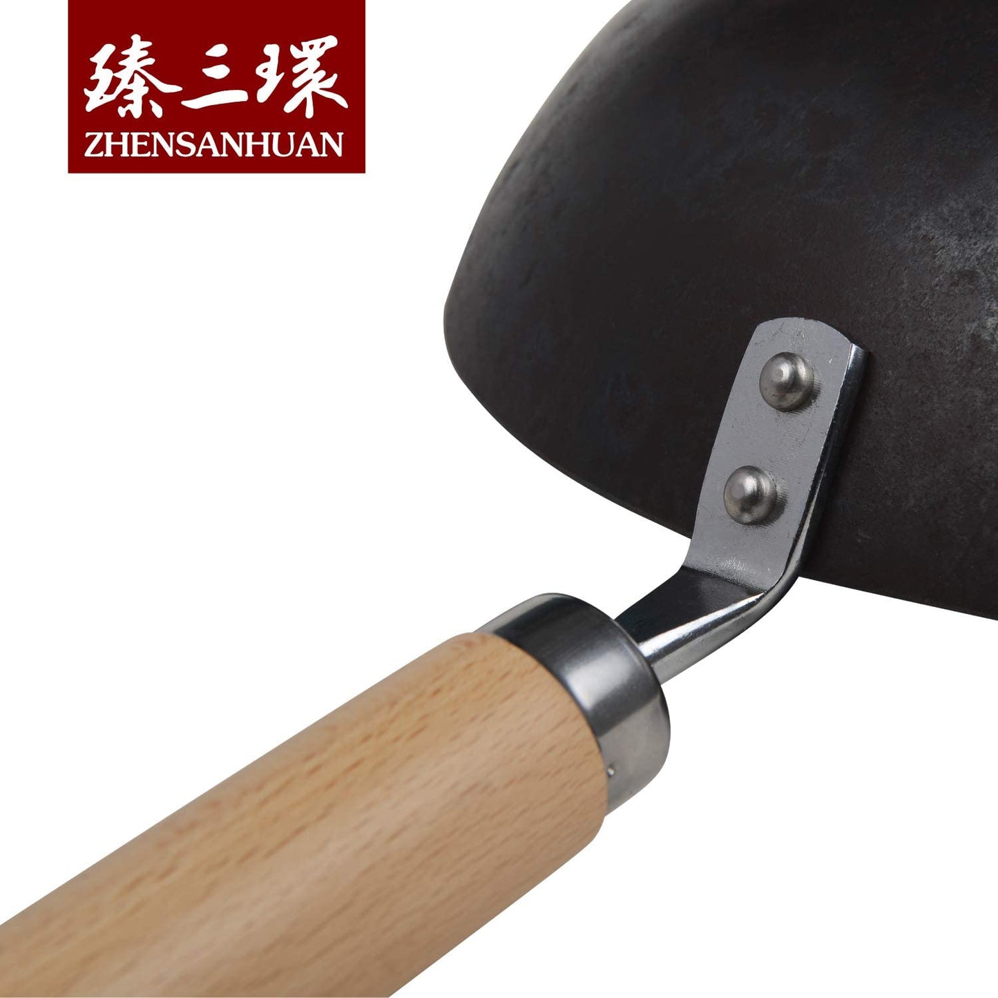 ZhangQiu ZhenSanHuan Chinese Hand Hammered Flat Bottom Carbon Steel Wok