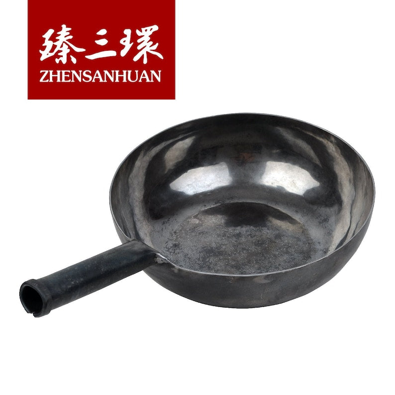 ZhangQiu ZhenSanHuan Chinese hand hammered carbon steel iron handle wok zongshi