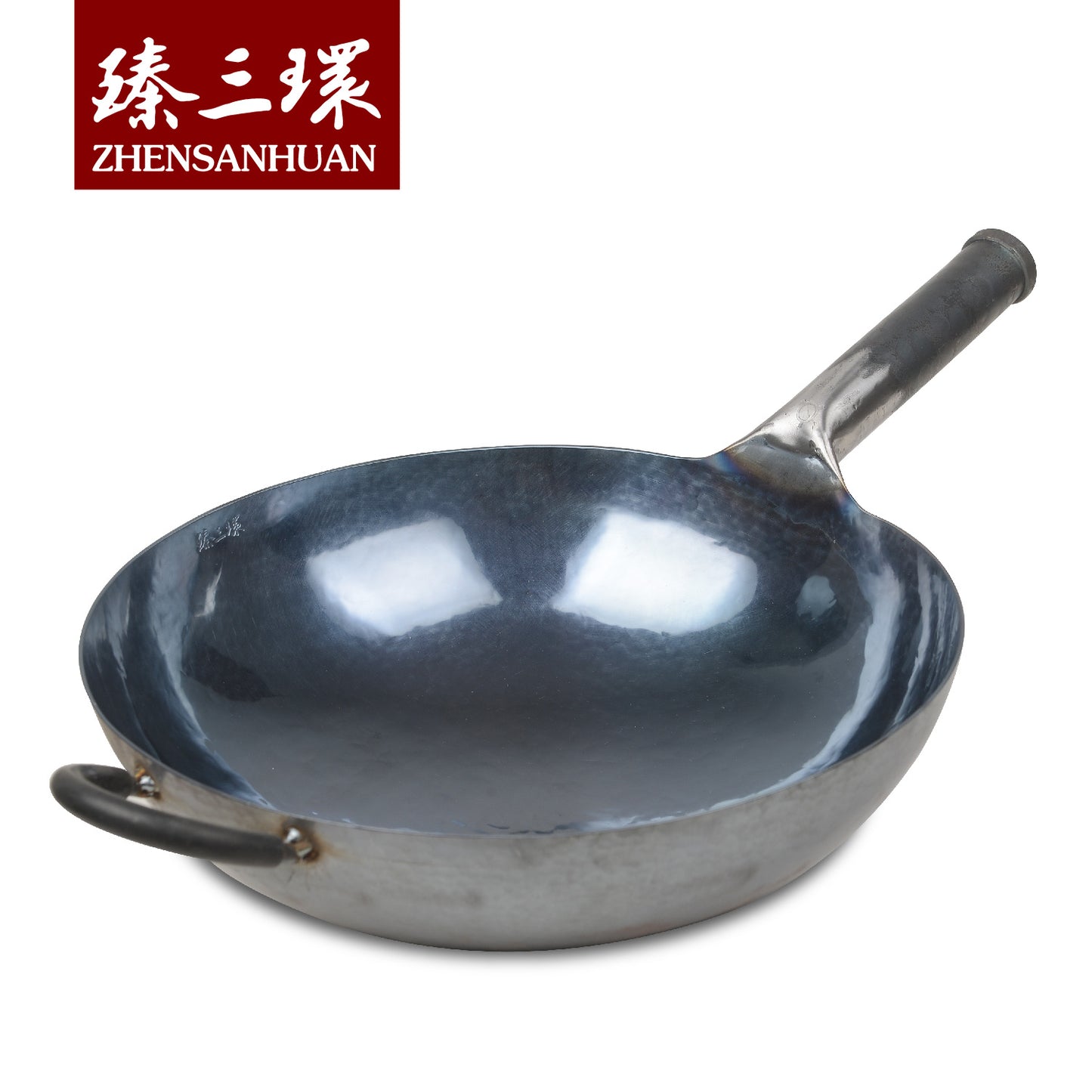 ZhangQiu ZhenSanHuan Chinese Hand Hammered Iron Handle Round Bottom Carbon Steel Wok