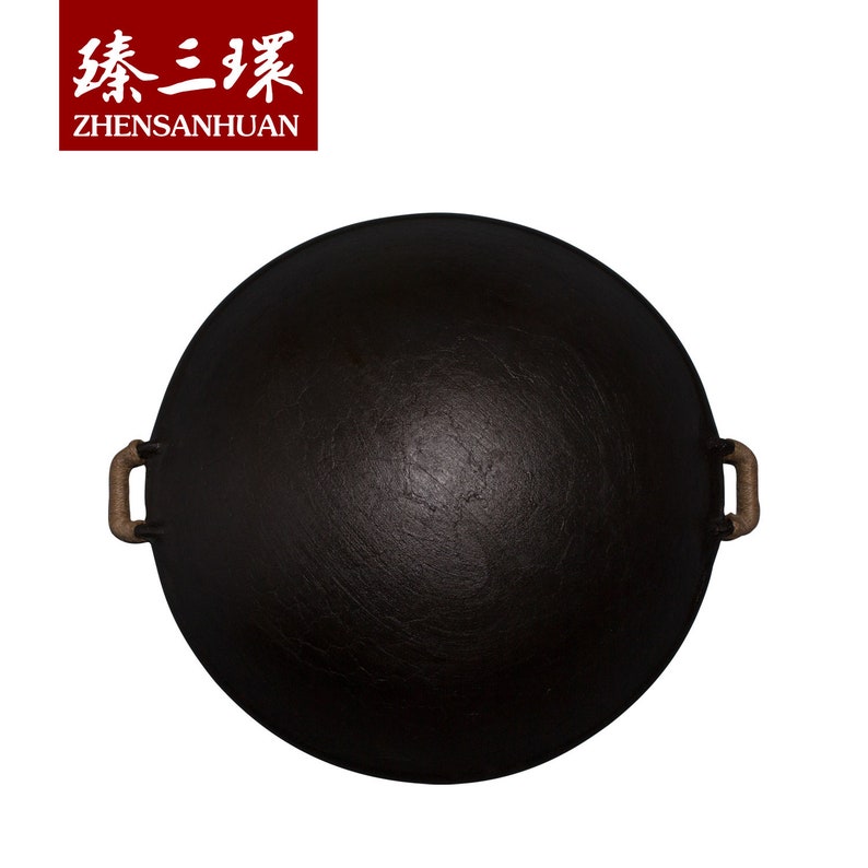 ZhenSanHuan Handmade Cast Iron wok Cantonese Large Wok Stir Fry Round Bottom