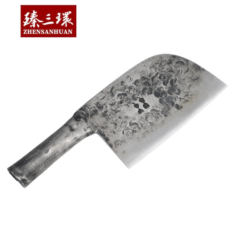 ZhenSanHuan Hand Hammered Forged Kitchen Knife Cleaver - Iron Handle