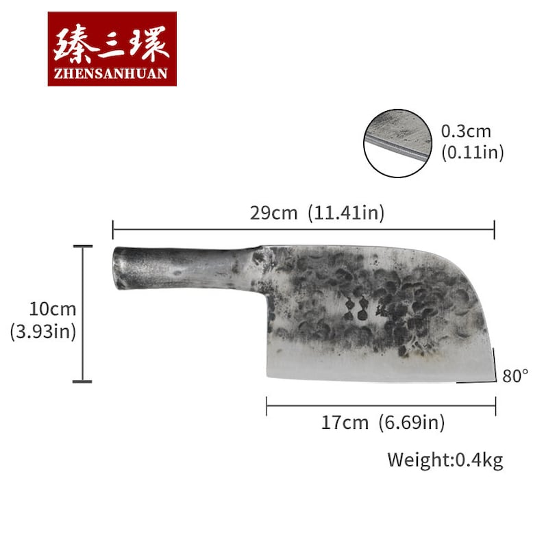 ZhenSanHuan Hand Hammered Forged Kitchen Knife Cleaver - Iron Handle