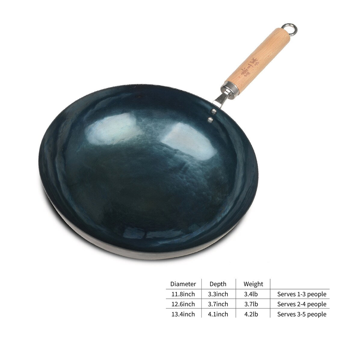 ZhangQiu ZhenSanHuan Chinese Hand Hammered wooden Handle Round Bottom Carbon Steel Wok